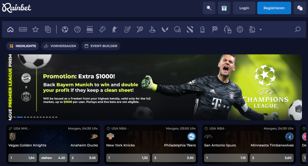 Sportwetten bei Rainbet
